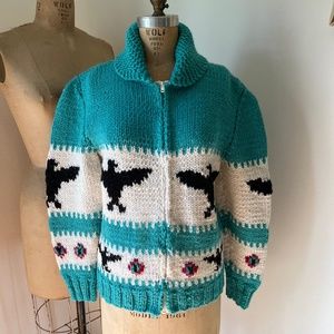 Mary Maxim Vintage Zippered Cardigan Eagle Pattern - Hand Knit